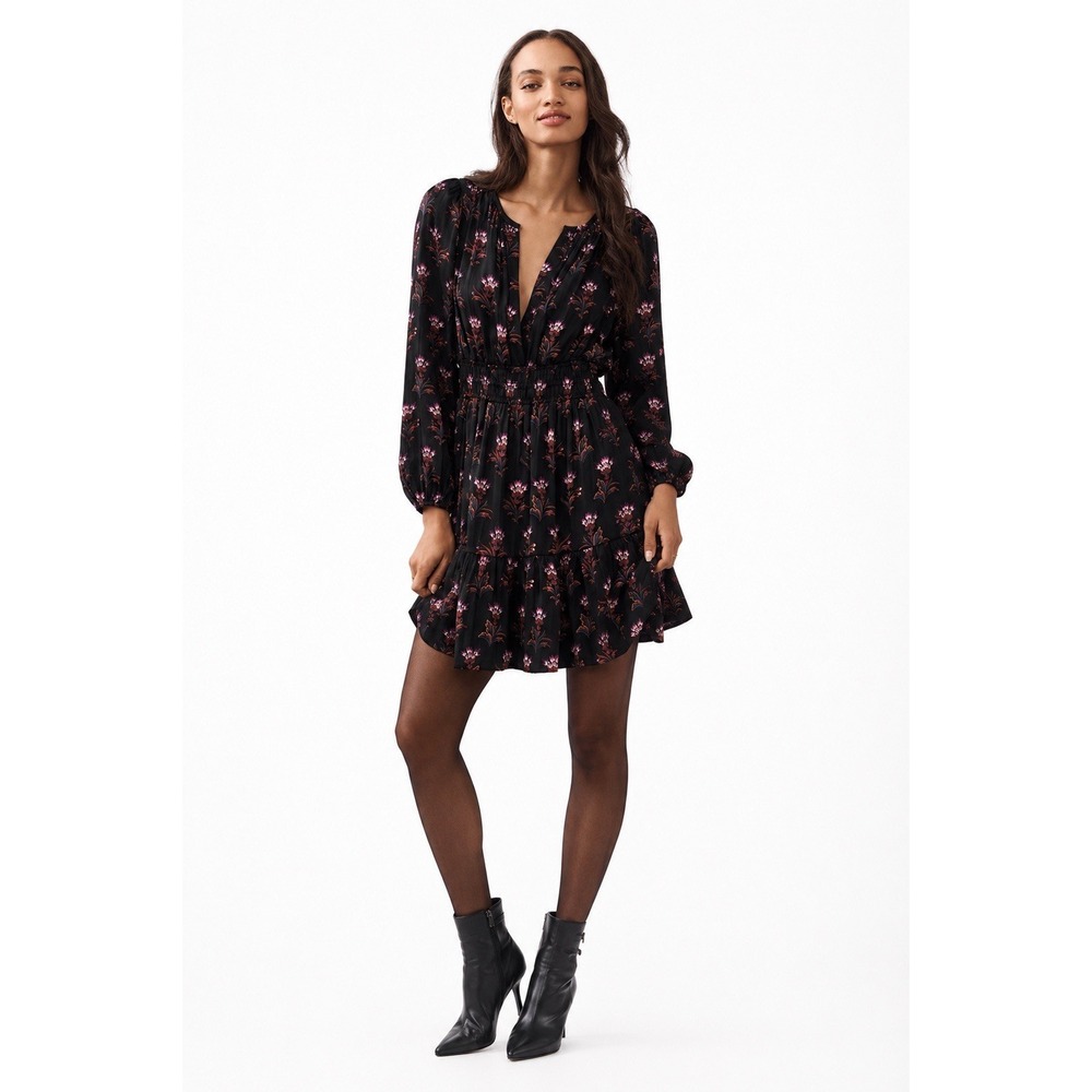 By Anthropologie Somerset Mini Dress XL Black Pink Floral Long Sleeve Boho NWT